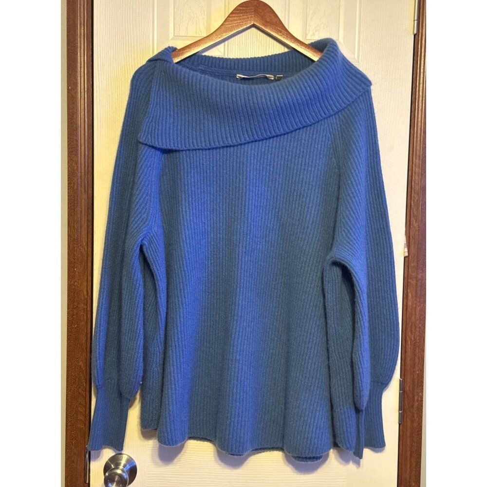 Soft Surroundings 100% Cashmere Blue Wide Boat Neck Sweater Size 2X